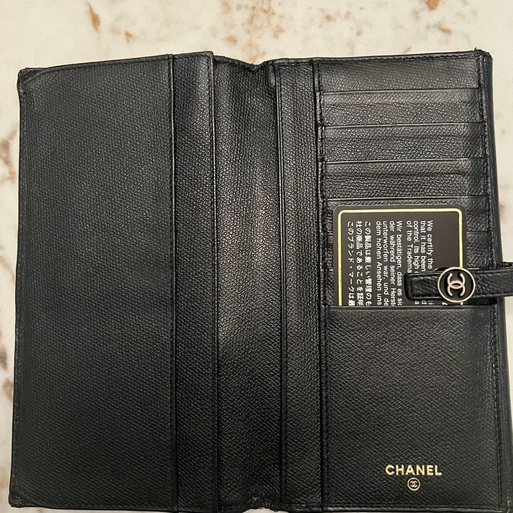 Preloved CHANEL Grained Calf Skin CoCo Button Long Wallet Purse - Black - Picture 4 of 11